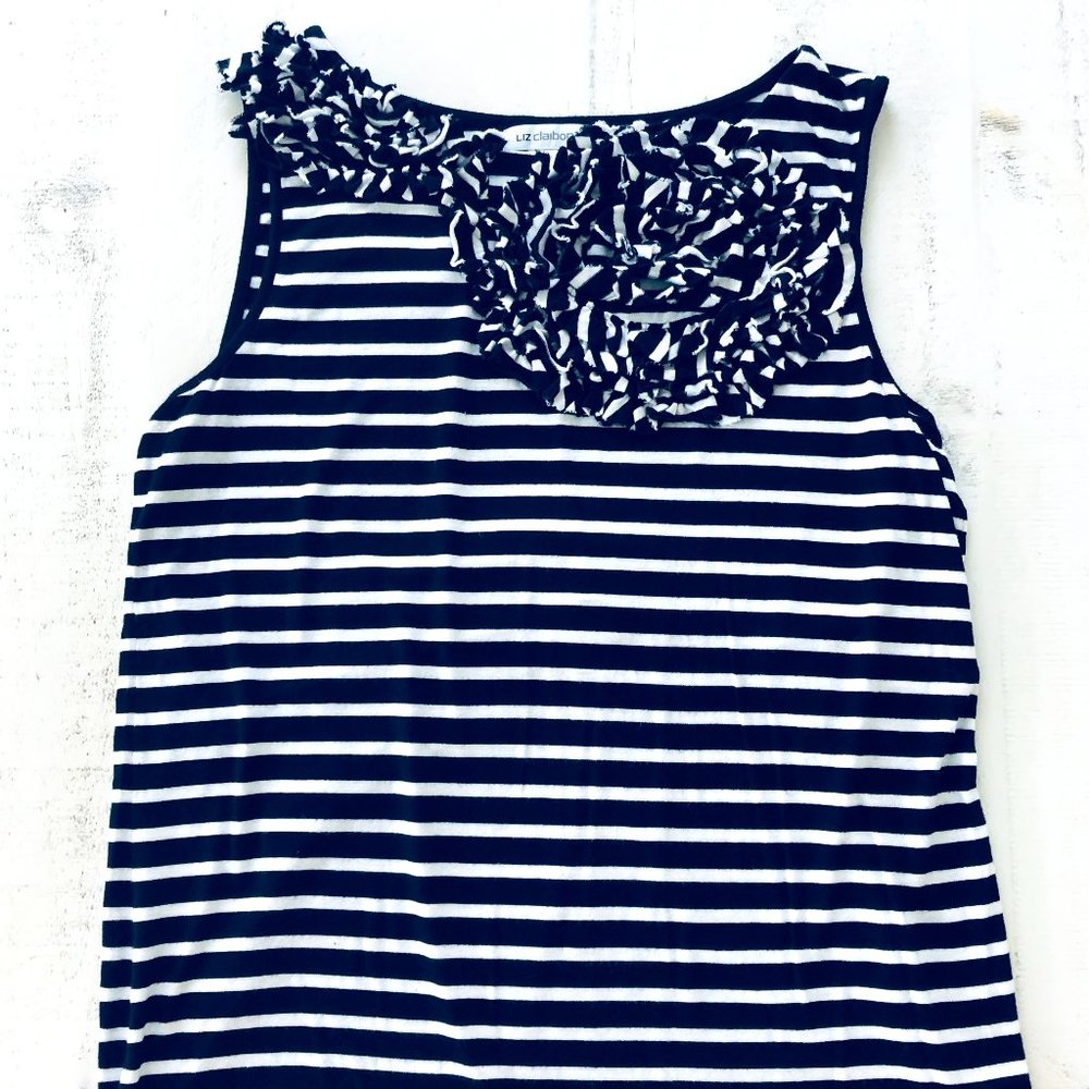 Liz Claiborne Sleeveless Black & White Stripes, L